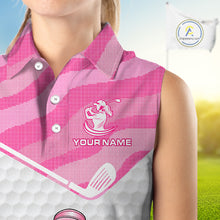 Load image into Gallery viewer, Pink Zebra Pattern Funny Duck Womens Sleeveless Golf Polo Shirts, Cute Duck Golfer, Sporty Animal Golf Gift NBT658