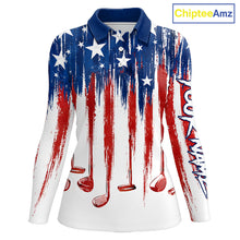 Load image into Gallery viewer, Personalized American Flag Golf White Womens Golf Polo Shirts Custom Name Golf Gifts For Ladies NBT659
