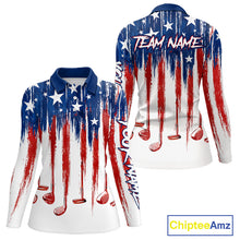 Load image into Gallery viewer, Personalized American Flag Golf White Womens Golf Polo Shirts Custom Name Golf Gifts For Ladies NBT659