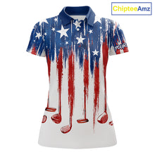 Load image into Gallery viewer, Personalized American Flag Golf White Womens Golf Polo Shirts Custom Name Golf Gifts For Ladies NBT659