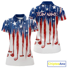 Load image into Gallery viewer, Personalized American Flag Golf White Womens Golf Polo Shirts Custom Name Golf Gifts For Ladies NBT659
