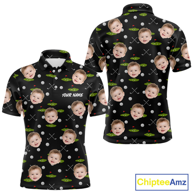 Personalized Face & Name Golf Polo Shirt For Men, Best Dad Golf Shirt, Father's Day Gift Polo|Black NBT662