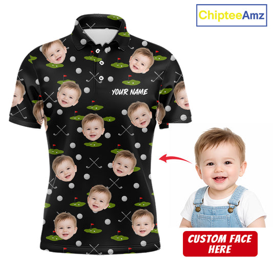Personalized Face & Name Golf Polo Shirt For Men, Best Dad Golf Shirt, Father's Day Gift Polo|Black NBT662