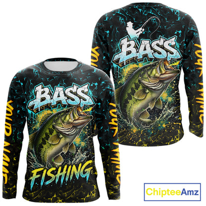 Personalized Neon Color Bass Long Sleeve Fishing Shirts, Largemouth Bass Fishing Jerseys For Men NBT668