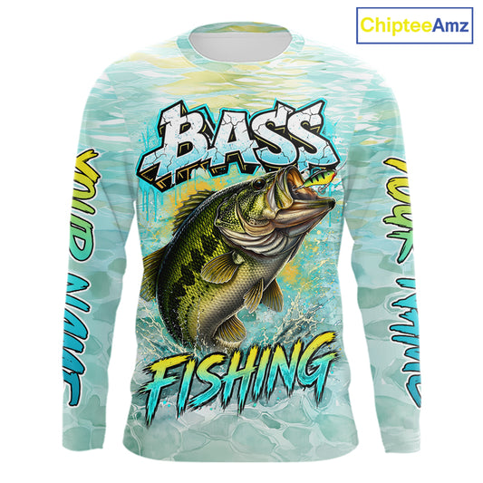 Personalized Bass Long Sleeve Fishing Shirts, Largemouth Bass Fishing Jerseys For Men NBT669