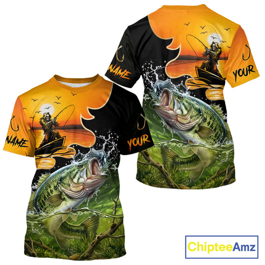 Personalized Fish Reaper Sunset Design Crappie Fishing T-Shirts NBT674