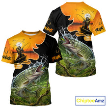 Load image into Gallery viewer, Personalized Fish Reaper Sunset Design Northern Pike Fishing T-Shirts NBT675