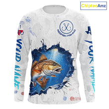 Load image into Gallery viewer, Custom Redfish Fishing Long Sleeve Tournament Shirts, Redfish Saltwater Fishing Apparel | White NBT684
