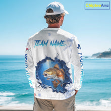 Load image into Gallery viewer, Custom Redfish Fishing Long Sleeve Tournament Shirts, Redfish Saltwater Fishing Apparel | White NBT684