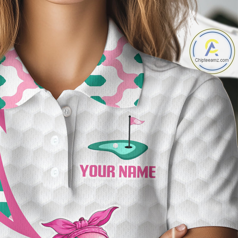 Funny Flamingo Pink Pattern Womens Golf Polo Shirt Golf Outfit Custom Name, Flamingo Golf Shirts NBT779