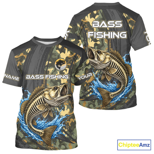 Personalized Largemouth  Bass Skeleton Fishing Shirts, Bass Fishing Tournament Jerseys NBT349