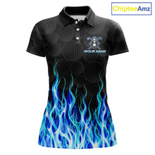 Load image into Gallery viewer, Custom Blue Flame Reaper Golf Ball Pattern Womens Golf Polo Shirts Black Golf Team Shirts, Golf Outfit NBT874