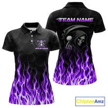 Load image into Gallery viewer, Custom Purple Flame Reaper Golf Ball Pattern Womens Golf Polo Shirts Black Golf Team Shirts, Golf Outfit NBT876