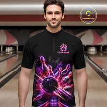 Load image into Gallery viewer, Custom Funny Cat Bowling Shirt For Men Neon Pink Bowling Jersey Polo &amp; Quarter-Zip Bowling Outfit NBT879
