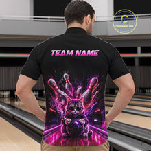 Load image into Gallery viewer, Custom Funny Cat Bowling Shirt For Men Neon Pink Bowling Jersey Polo &amp; Quarter-Zip Bowling Outfit NBT879