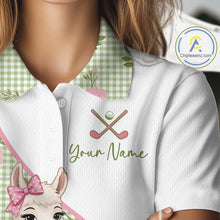Load image into Gallery viewer, Close-up fabric detail of lightweight 100% polyester quick-dry golf polo shirt with "Your Name" on the chest.