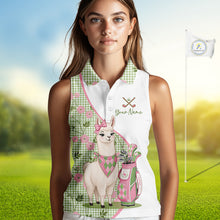 Load image into Gallery viewer, Funny Alpaca Llama Plaid Pattern Womens Sleeveless Golf Polo Shirts, Personalized Golf Gifts NBT791