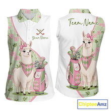 Load image into Gallery viewer, Funny Alpaca Llama Plaid Pattern Womens Sleeveless Golf Polo Shirts, Personalized Golf Gifts NBT791