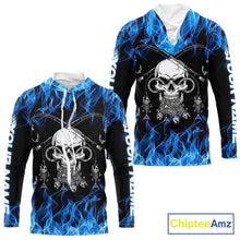 Load image into Gallery viewer, Fish Reaper Fishing Skull Fire Flame Long Sleeve Hooded Tournament Fishing Shirts, Skull Fishing Jerseys NBT692