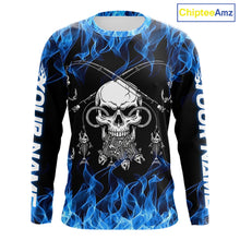 Load image into Gallery viewer, Fish Reaper Fishing Skull Fire Flame Long Sleeve Tournament Fishing Shirts, Skull Fishing Jerseys NBT692