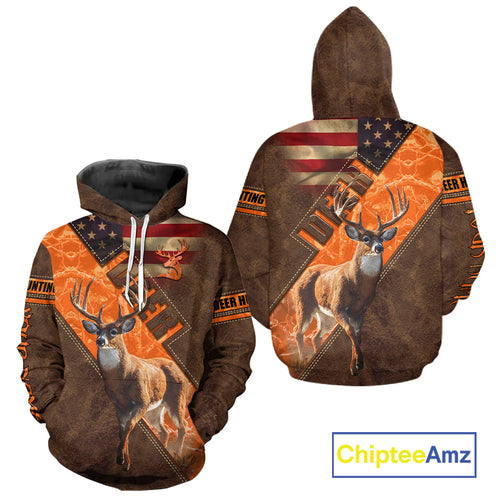 Whitetail Deer Hunting Leather Pattern Custom Name Shirt 3D All Over Printed Clothes, Hunting Gifts NBT90
