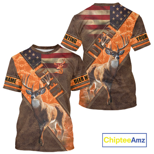 Whitetail Deer Hunting Leather Pattern Custom Name Shirt 3D All Over Printed Clothes, Hunting Gifts NBT90