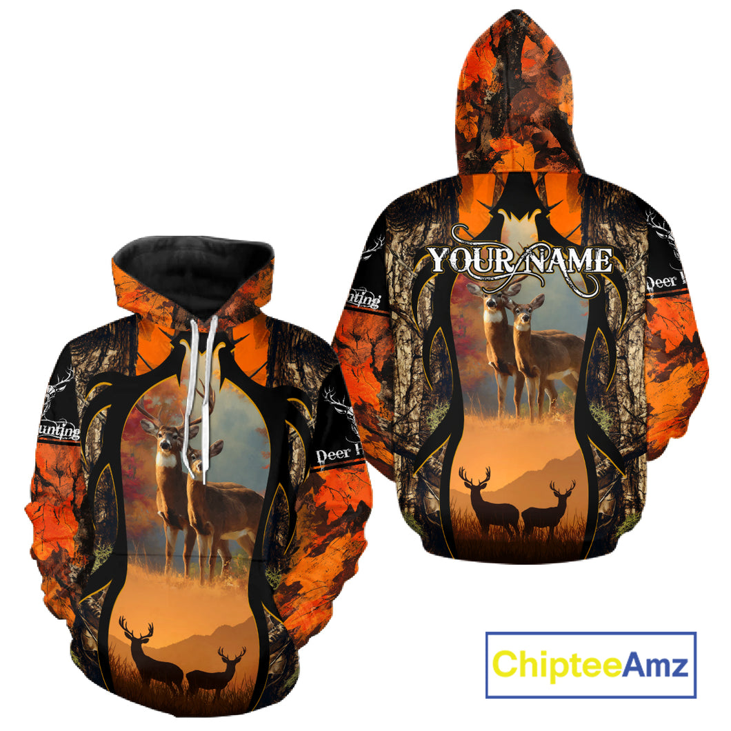 Orange Camo Whitetail Deer Hunting Shirt Custom name for Fall Season, Perfect Gifts for Hunters NBT04