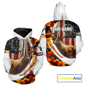 Blaze Orange Camo Elk Hunting Hoodie, Longsleeve Shirt for Men, Custom Name NBT06