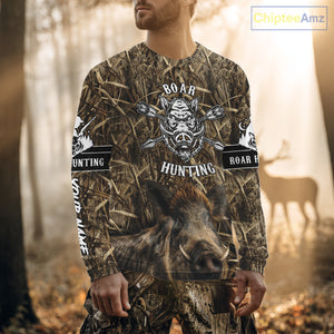 Personalized Wild Boar Hunting Camouflage Customize Name 3D All Over Printed Boar Hunting Shirts NBT104