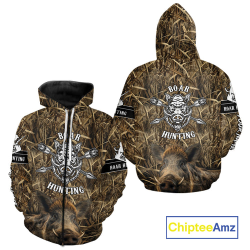 Personalized Wild Boar Hunting Camouflage Customize Name 3D All Over Printed Boar Hunting Shirts NBT104
