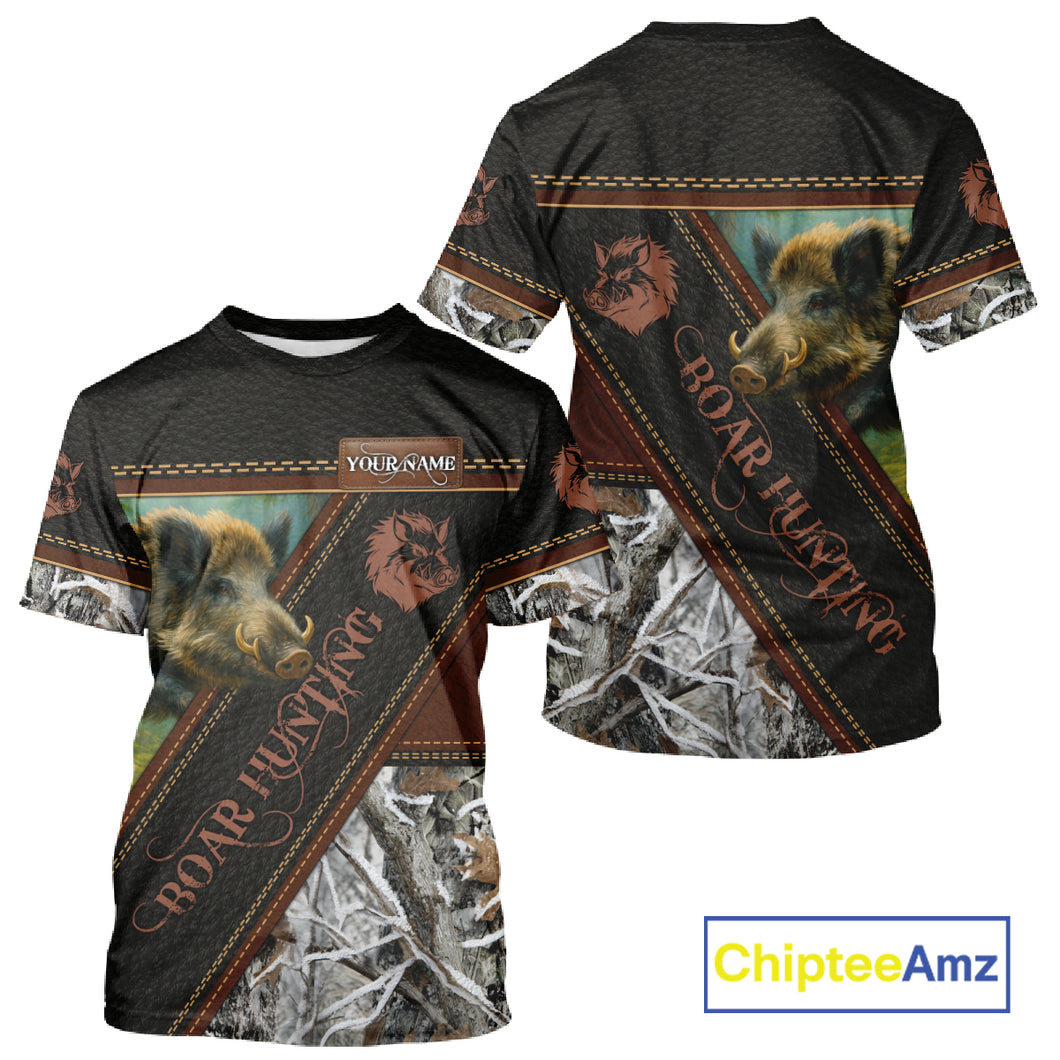 Wild Boar Hunting Black Camo Snow Winter 3D All Over Printed Shirts Custom Name Hunting Gift NHT103
