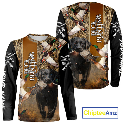 Duck Hunting with Black Lab Custom Name 3D All Over Print Camo Shirt, Hunting Gifts for Hunters NBT109