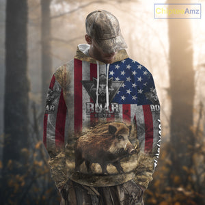 American Flag Wild Boar Camo Custom Name 3D Shirts, Boar Hunting Clothes for Hunters NBT132