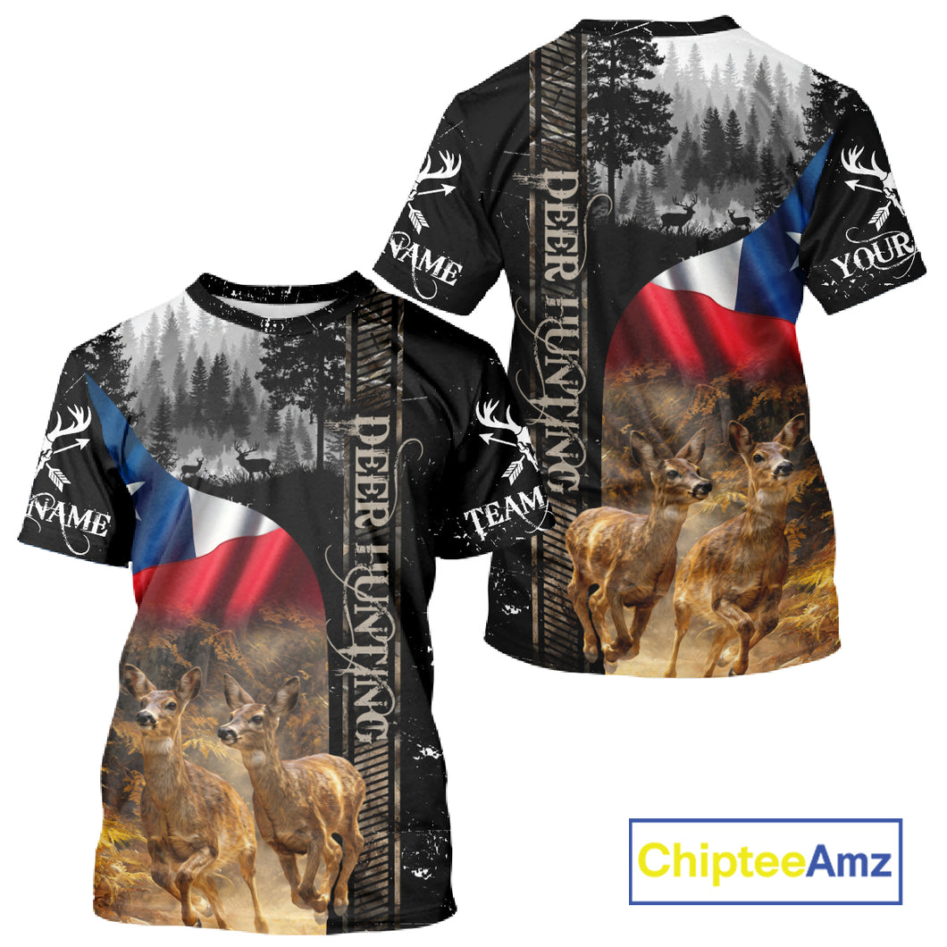 Black Deer Hunting Shirt with Texas Flag for Men - Personalized Hunting Gifts NBT48
