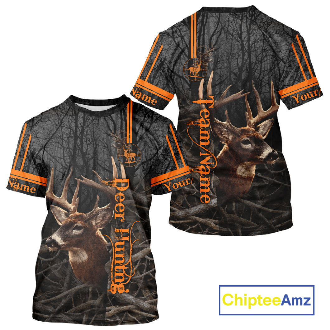 Custom Shadow Buck Black Camo Deer Hunting Shirts for Men, Deer Hunting Crew Clothes NBT54