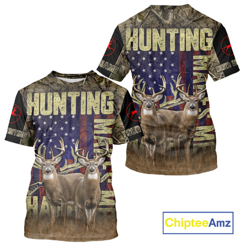 Beautiful Patriotic Camo Deer Hunting Shirt with US Flag, Hunting Outfit, Gifts for Hunters NBT58