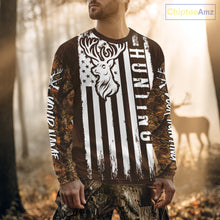 Load image into Gallery viewer, Personalized Brown Camo Deer Hunting Shirt with US Flag &amp; Deer Buck, Hunter Gifts NBT59