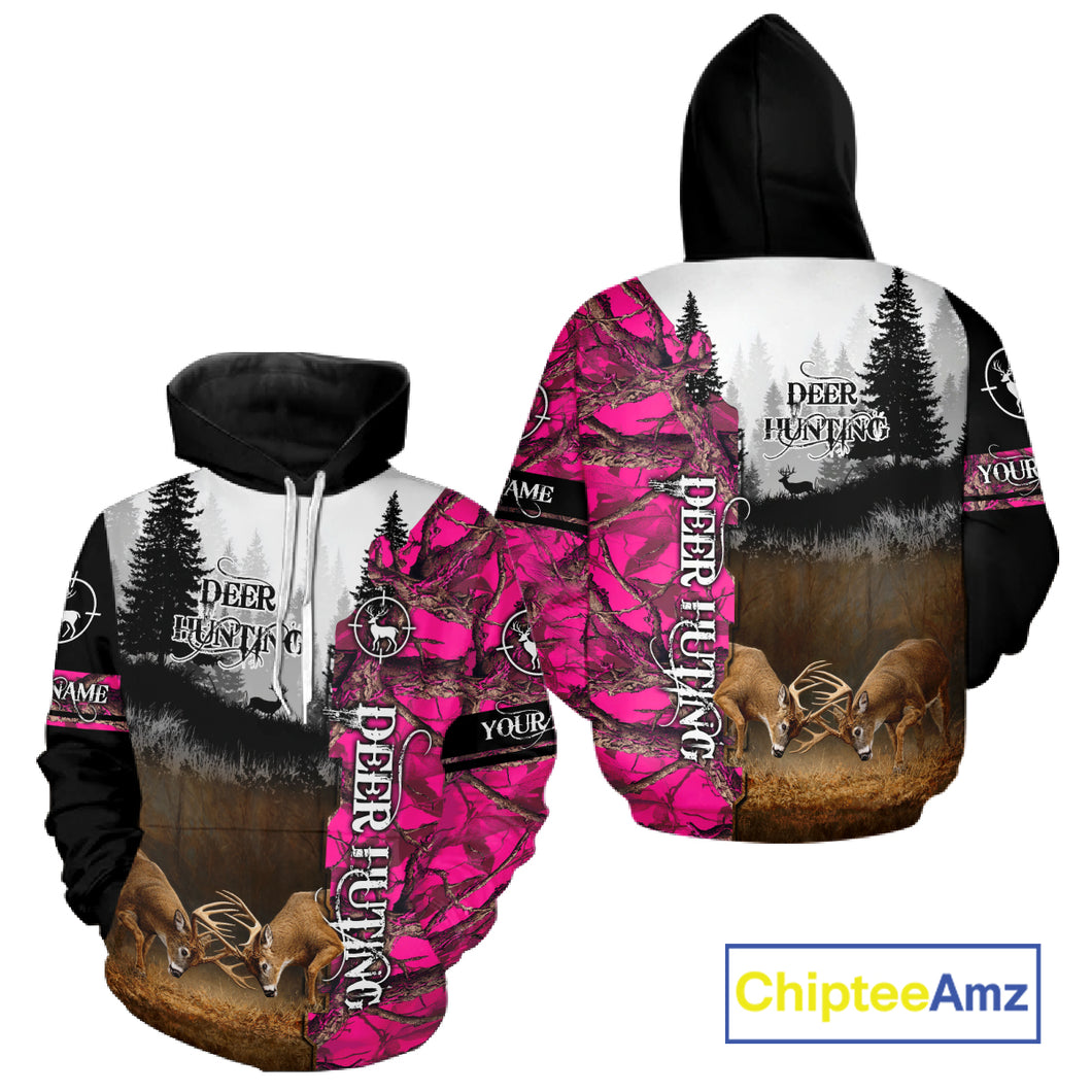 Deer Hunting Pink Camo Custom Name 3D All Over Print Shirts, Hunting Gifts NBT66