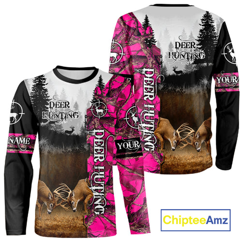 Deer Hunting Pink Camo Custom Name 3D All Over Print Shirts, Hunting Gifts NBT66