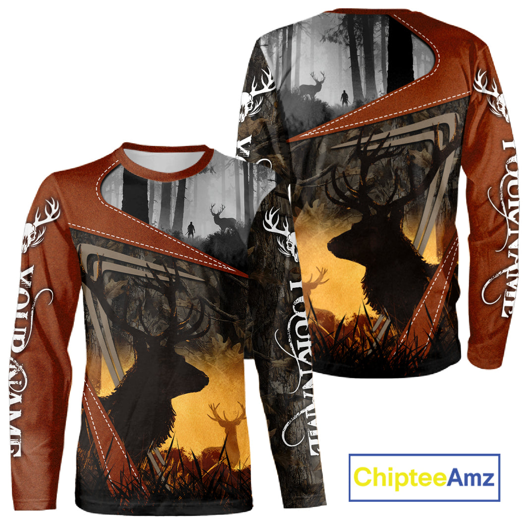 Custom Deer Hunting 3D Printing Brown Camo Shirts for Men, Deer Camp Clothes, Hunting Gifts NBT67