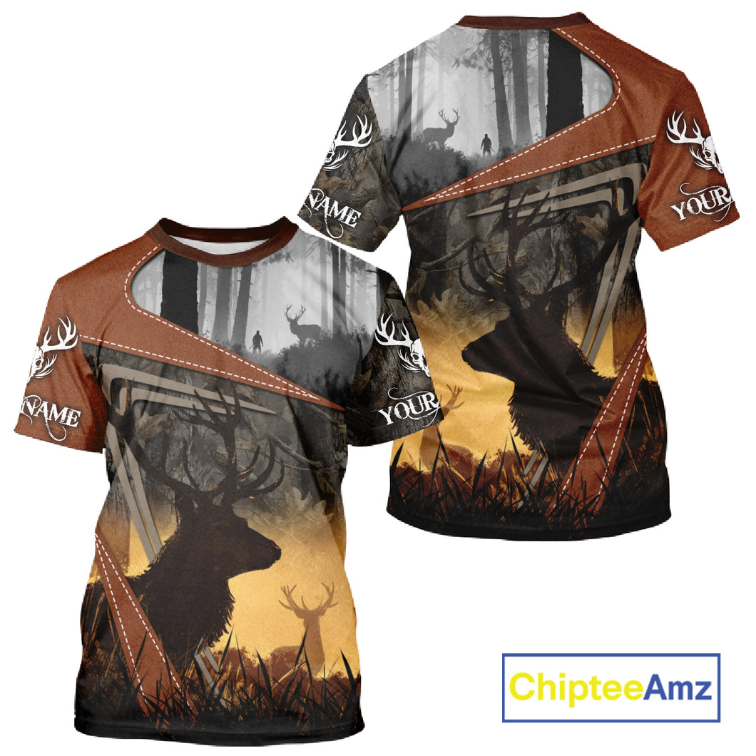 Custom Deer Hunting 3D Printing Brown Camo Shirts for Men, Deer Camp Clothes, Hunting Gifts NBT67
