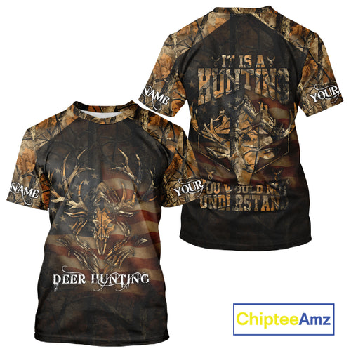 Best Deer Hunting Orange Camo with US Flag and Grim Reaper Deer Buck Shirts Hunting Gifts NBT70