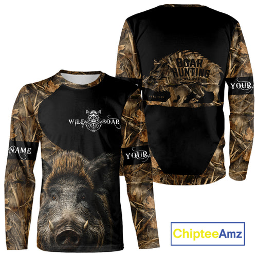 Wild Boar Hunting Camouflage Custom Name 3D All Over Print Shirts, Personalized Hunting Gifts NBT103