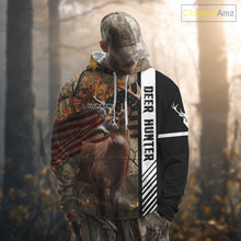 Load image into Gallery viewer, Beautiful Deer Hunting American flag Custom Name Shirt for Hunter NBT01