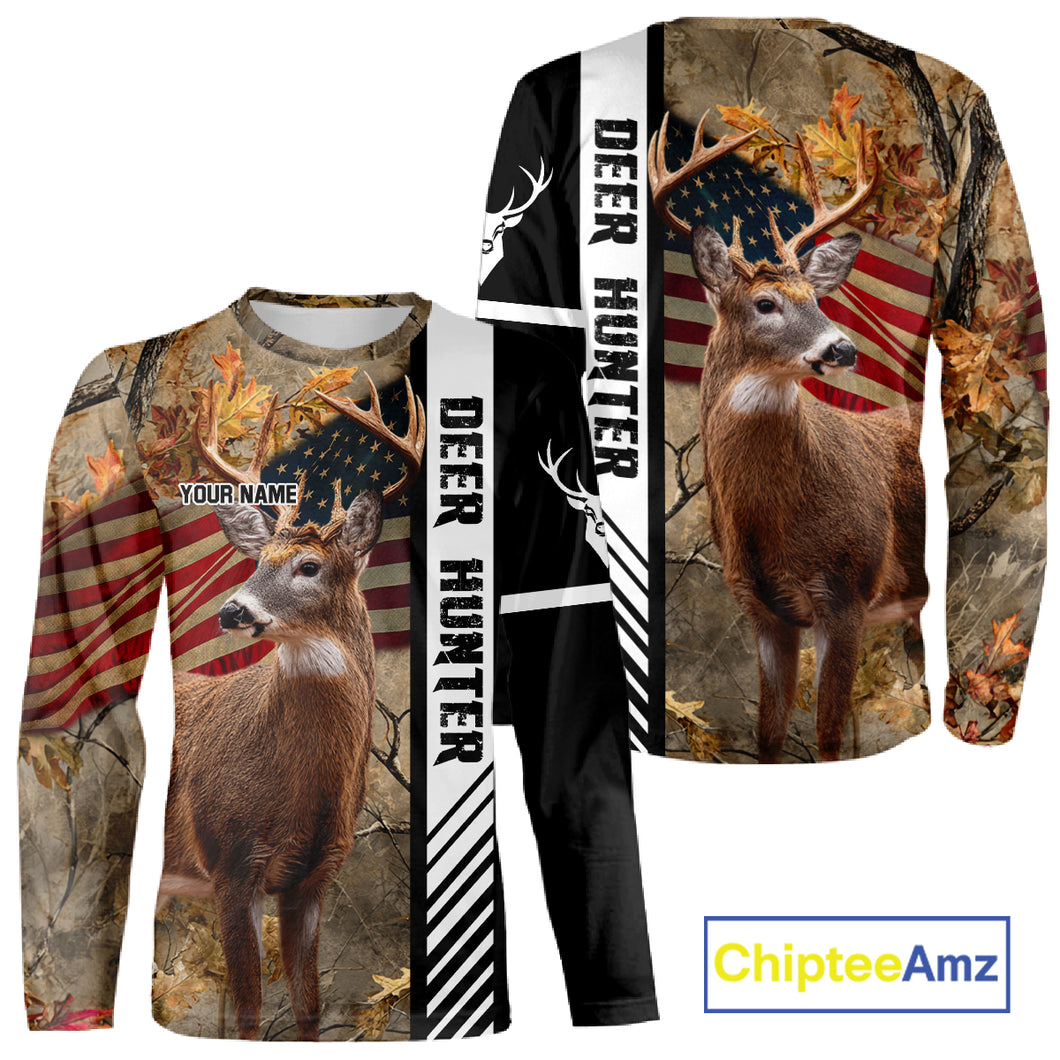Beautiful Deer Hunting American flag Custom Name Shirt for Hunter NBT01