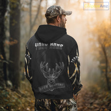 Load image into Gallery viewer, Deer Hunting Black Camo Custom Name Long Sleeve, Hoodie Shirt for Hunters NBT03