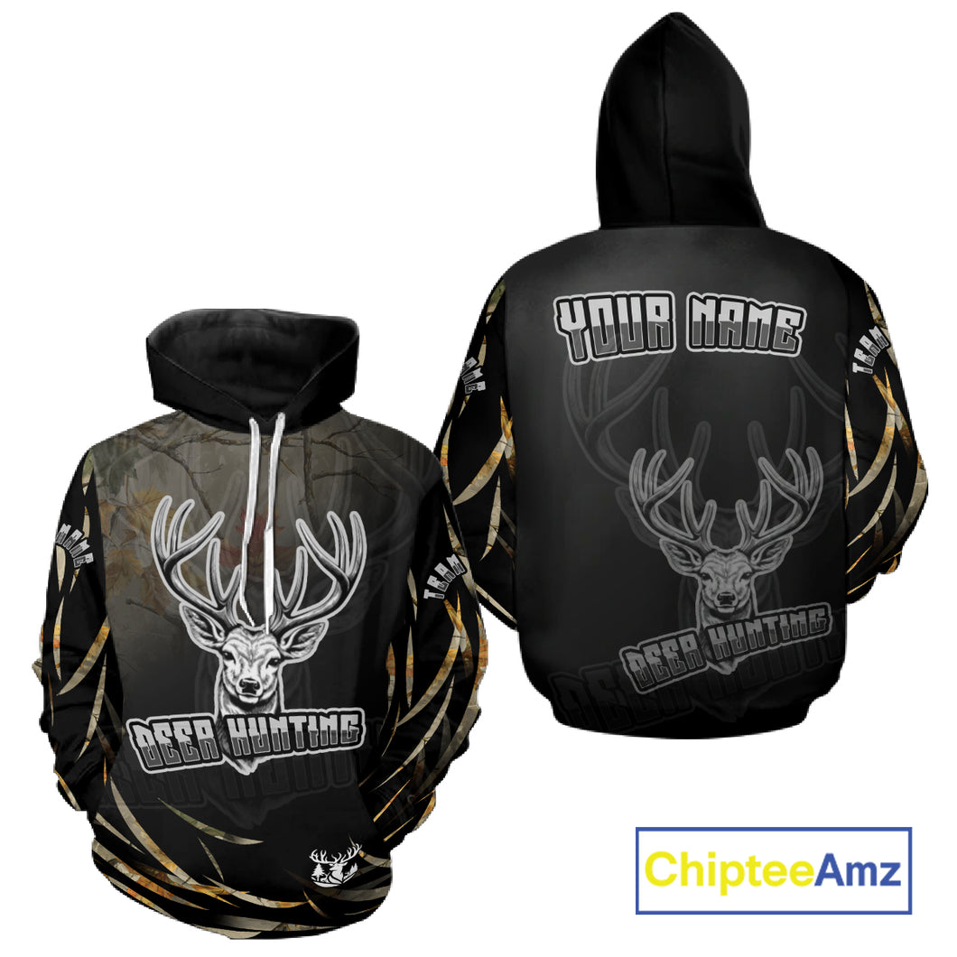 Deer Hunting Black Camo Custom Name Long Sleeve, Hoodie Shirt for Hunters NBT03