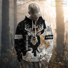 Load image into Gallery viewer, Snowfall Deer Hunting Hoodie, Longsleeves Shirt – Winter Camo Custom Name for Big Game Hunters NBT33