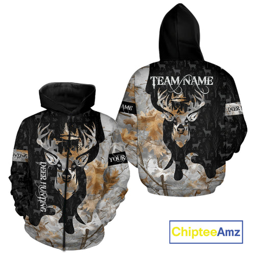 Snowfall Deer Hunting Hoodie, Longsleeves Shirt – Winter Camo Custom Name for Big Game Hunters NBT33