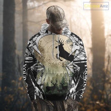 Load image into Gallery viewer, Grey Camo Deer Hunting Hoodie, Buck with Scope Silhouette, Whitetail Season NBT14